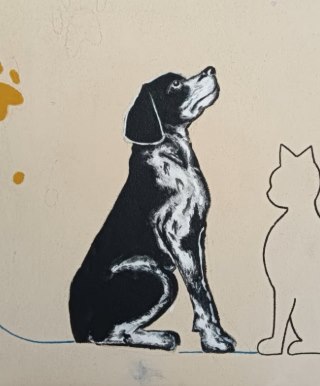 Dettaglio del cane nel murales dedicato ad Arvey.