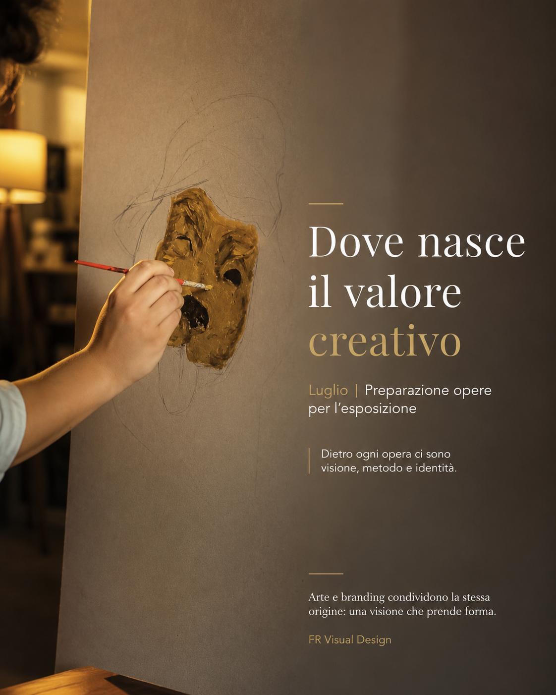 Francesca Rossello dipinge un volto su carta — preparazione opere per l'esposizione di luglio 2026.