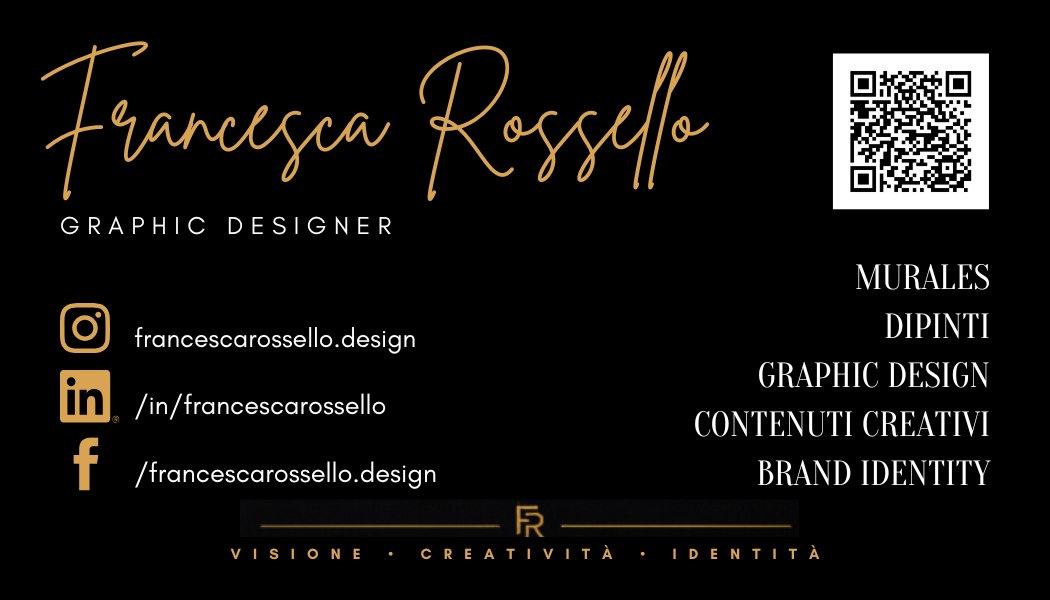 Retro del biglietto da visita di Francesca Rossello con contatti, QR code e servizi.