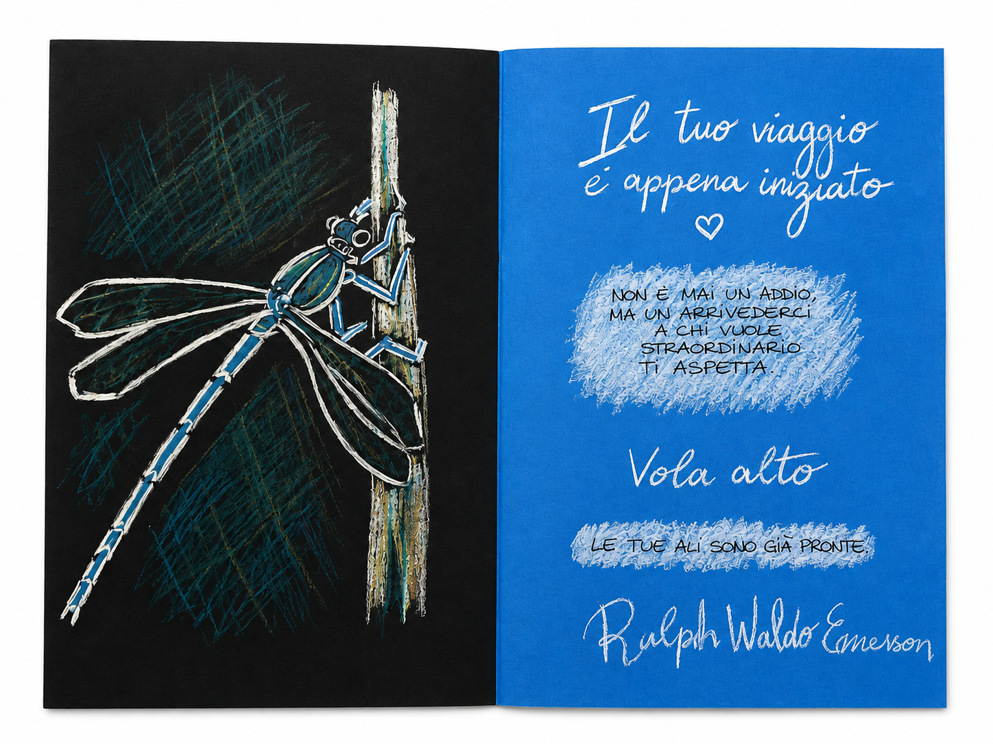 Biglietto personalizzato fatto a mano con libellula e dettagli decorativi
